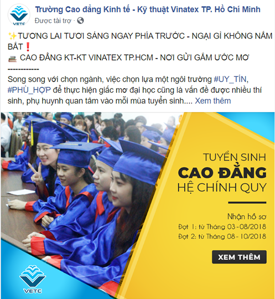 Một khách hàng đã được Megaon chạy quảng cáo facebook google tuyển sinh nhân mùa tuyển sinh đại học.